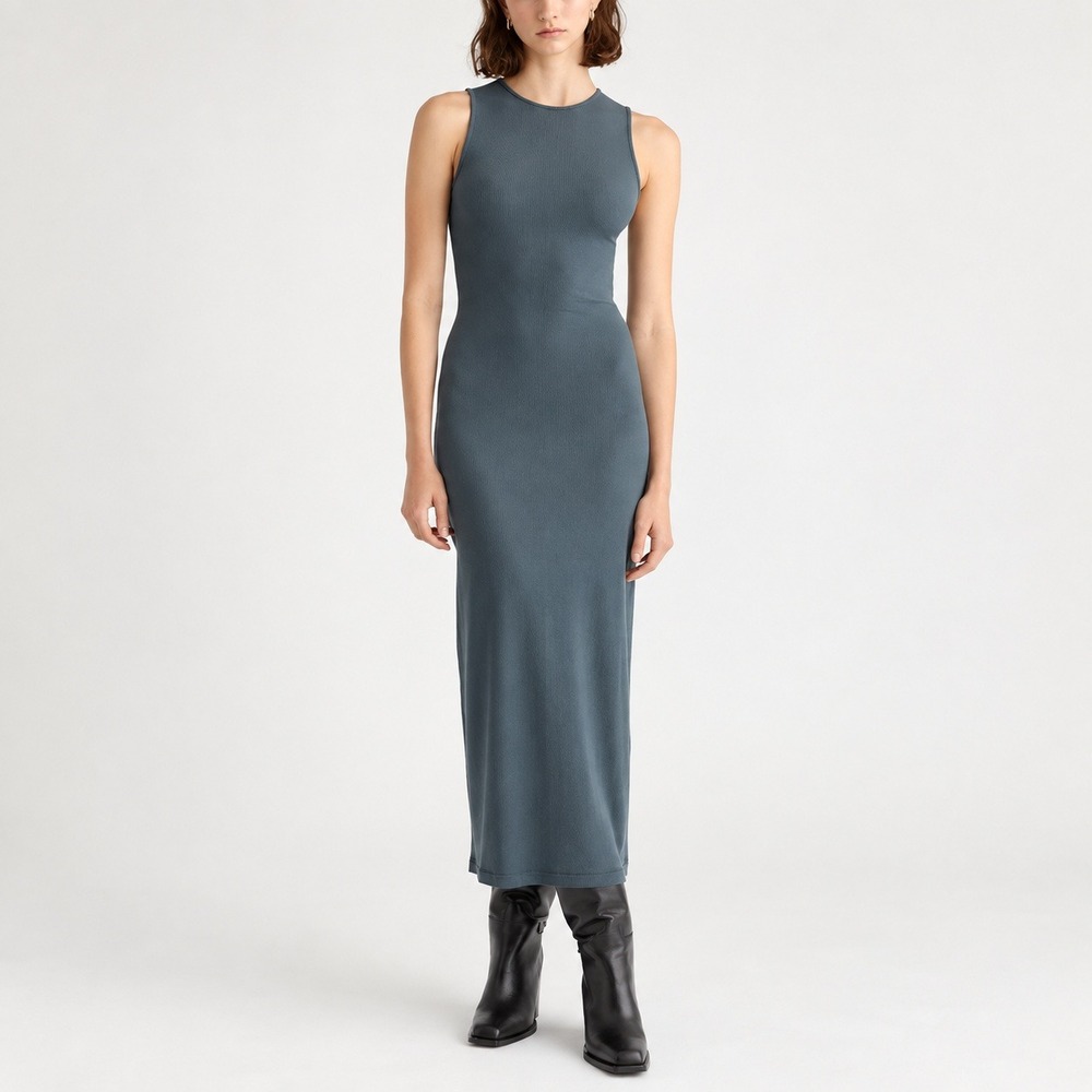 NEW Quince Teal Tencel Jersey Tank Midi Dress Sleeveless Side Slit Size XS